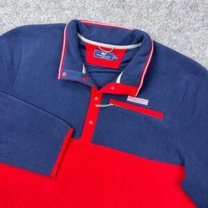 Vineyard Vines Sweater Mens 2XL Red Blue Harbor Fleece 1/4 Snap Pullover